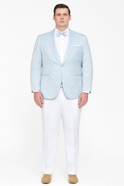 Mens Light Blue Paisley Tuxedo Jacket with Matching Bow Tie – Slim Fit Blazer for Weddings, Prom, and Formal Events - Image 5