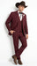 Men’s Burgundy Western Tuxedo Suit, 3 Piece Cowboy Formal Wedding Prom Suit with Satin Trim
