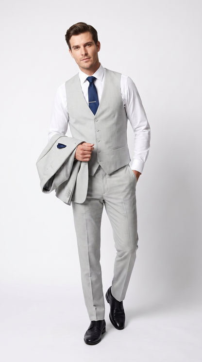 Men’s Silver & Navy Blue 3-Piece Suit – Wedding, Business and Formal Suit with Free Matching Tie  Modern Fit