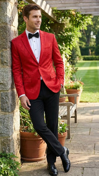 Men’s Red Paisley Velvet Blazer - Christmas new year Sport Coat Jacket - Prom 2026 Collection