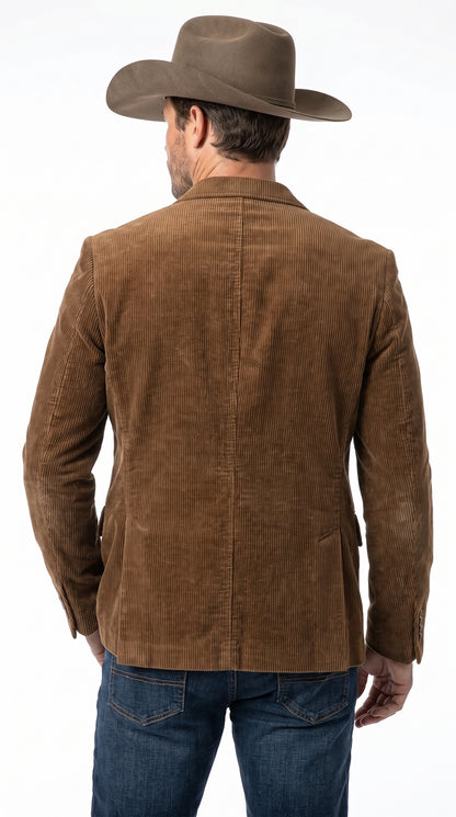 Men’s Brown Corduroy Country Blazer – Two-Button Western Sport Coat for Casual