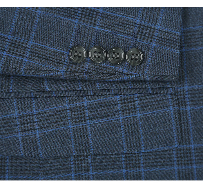 293-6 Men's Two Piece Classic Fit Windowpane Check Dress Suit - Image 5