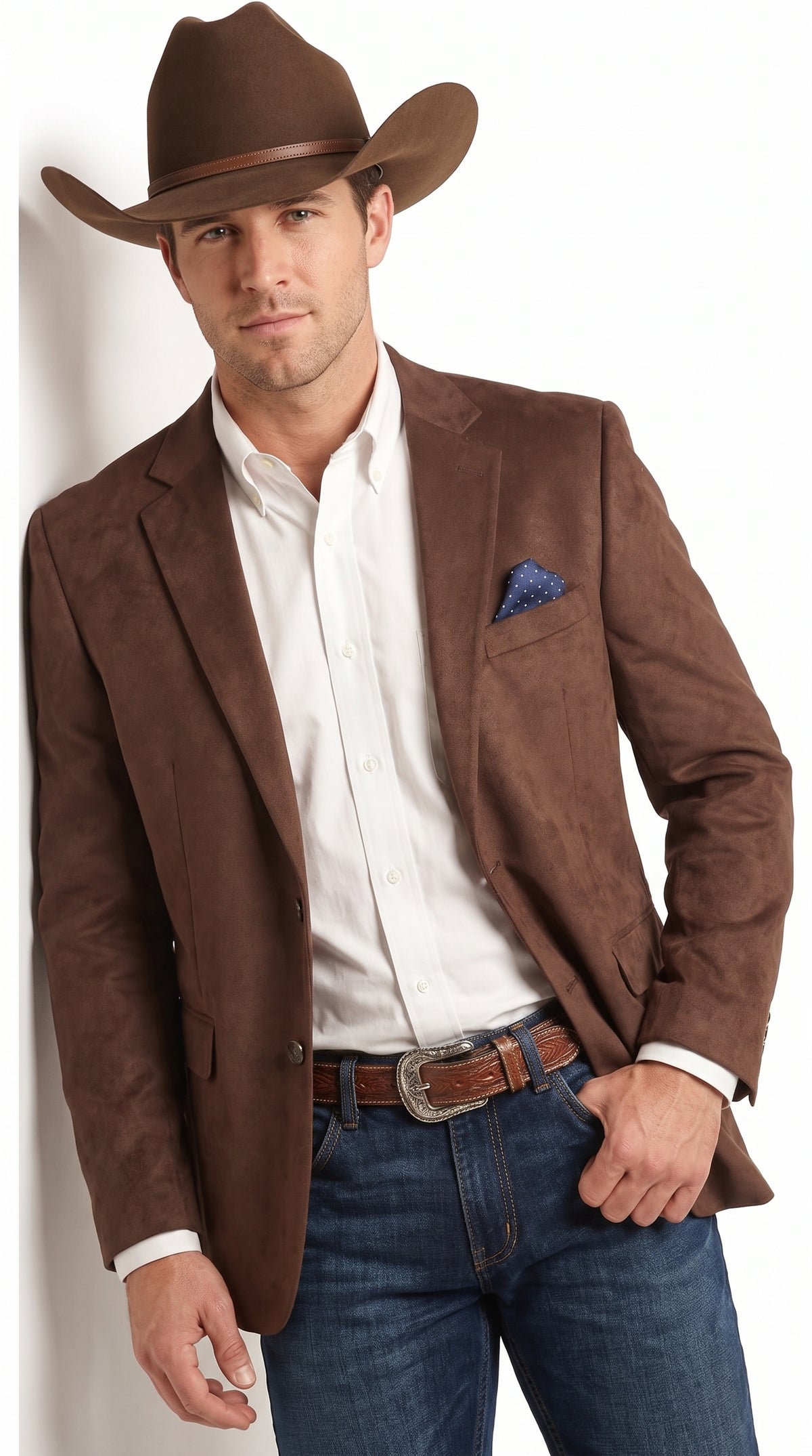 Men’s Brown Suede Western Blazer – Cowboy Style Sport Coat Jacket