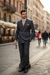 Men’s Navy and Tan Windowpane Double-Breasted Suit | Classic 2-Piece Plaid Dress Suit, Business, and Formal Events By Rossiman