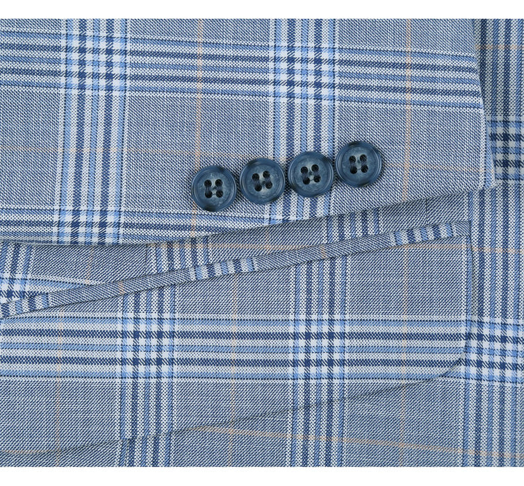 293-3 Men's 2-Piece Slim Fit Notch Lapel Stretch Windowpane Suit