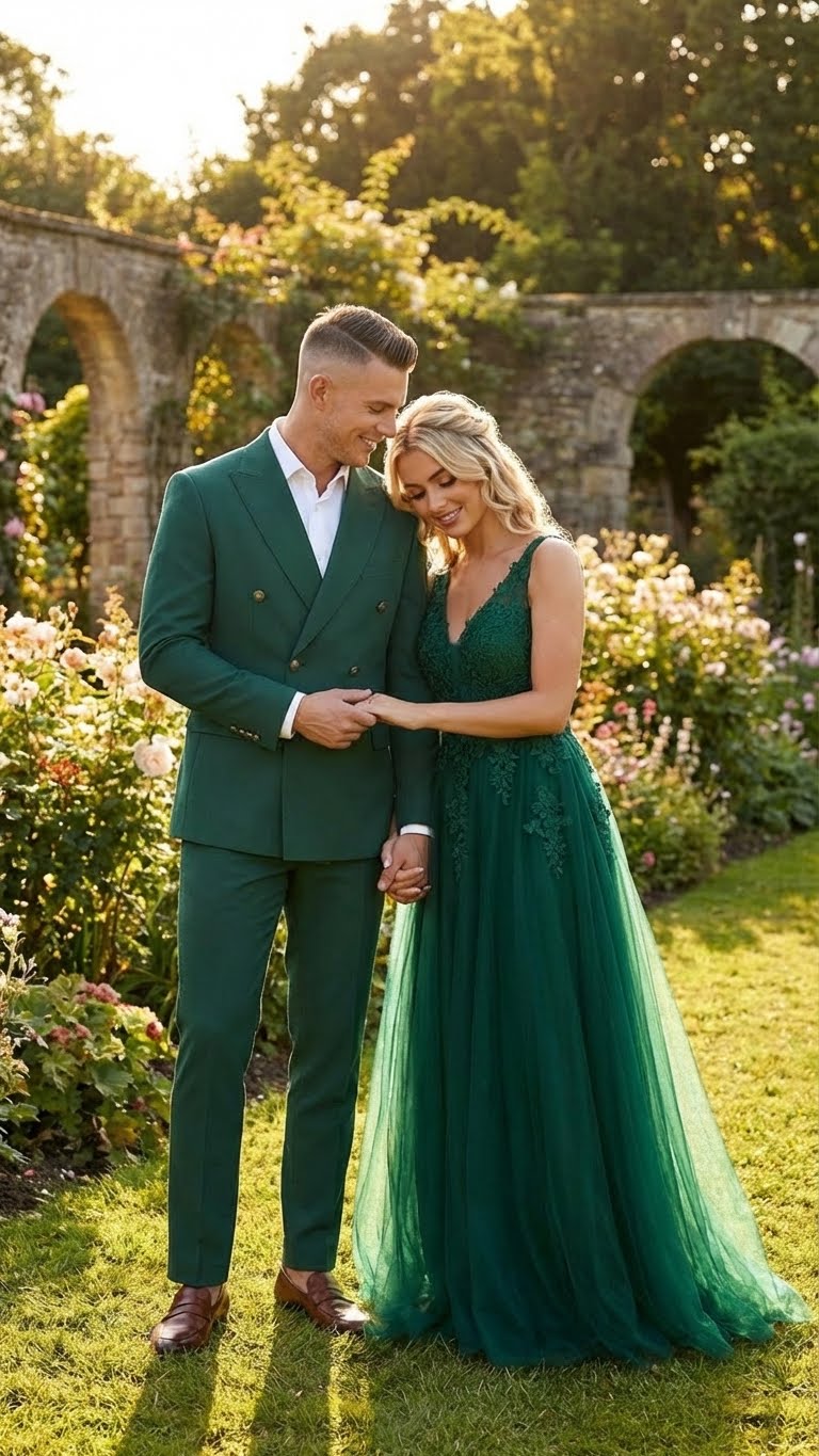 Vitali Brand Men’s Emerald Green Double Breasted Suit – Side Vented Modern Fit