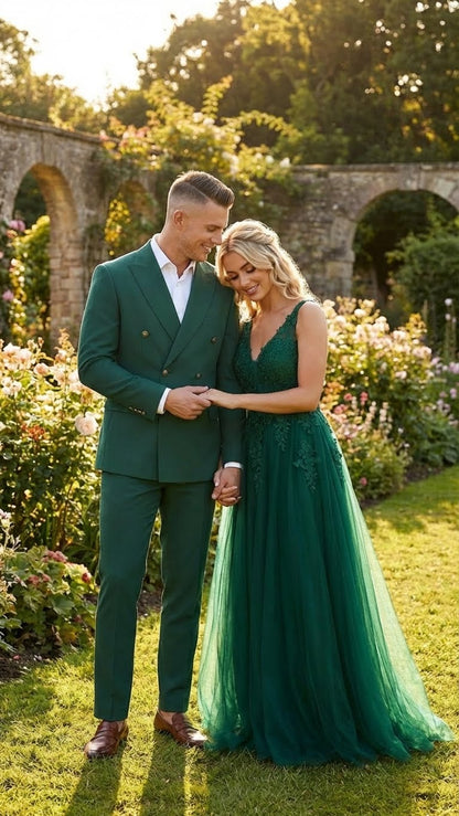 Vitali Brand Men’s Emerald Green Double Breasted Suit – Side Vented Modern Fit
