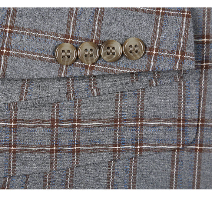 293-7 Men's Two Piece Slim Fit Stretch Windowpane Check Dress Suit - Image 5