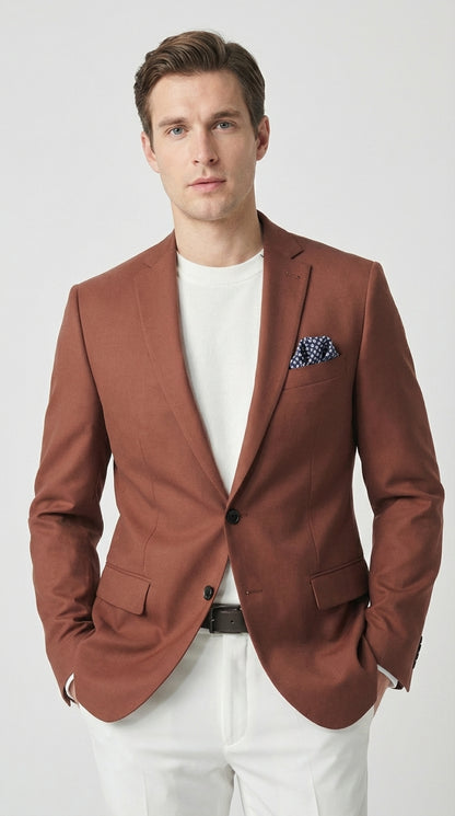 Mens Rustic Brown Light Burnt Orange Copper Blazer – Classic Fit Single Breasted Formal Casual Dress Jacket