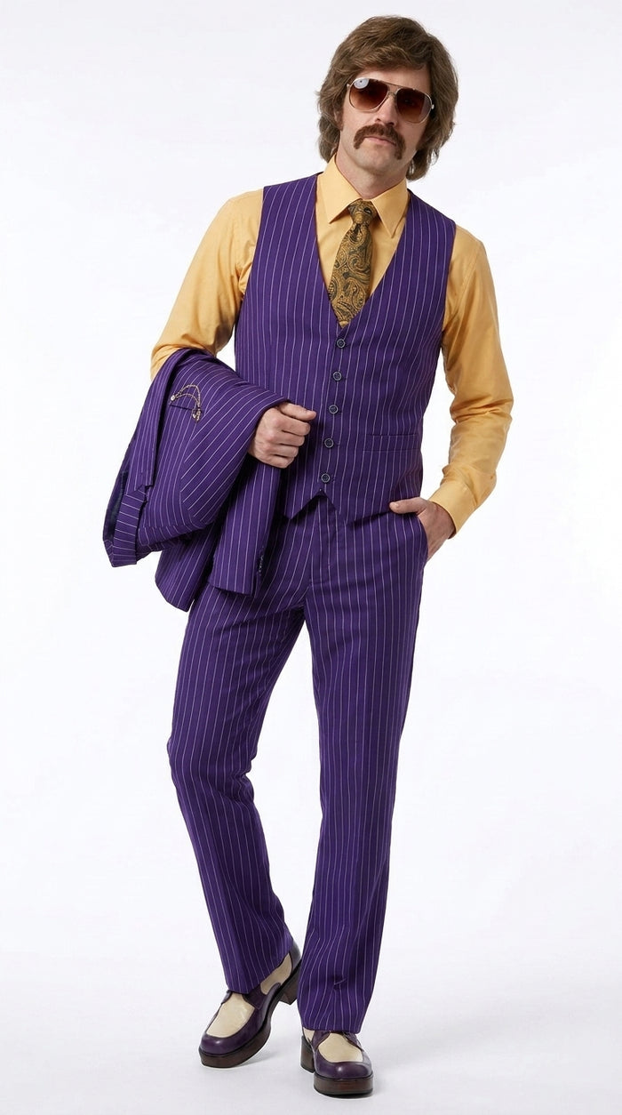 Men’s Purple Pinstripe 3-Piece Suit – 1970s Disco, Pimp, Retro Rockabilly and Party Suit Modern Fit