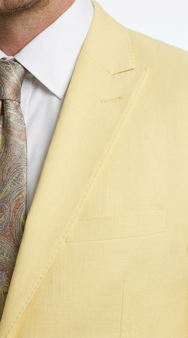Men’s Pale Yellow 2 Piece Suit, Formal Dress Suit for Weddings, Prom, Parties, Summer Events, and Special Occasions By Vitali Modern Fit