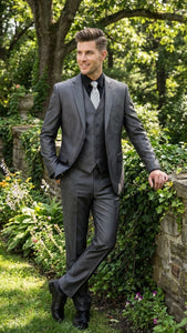 Mens Charcoal Gray Suit With Sheen -  | Shiny Texture Fabric Three Piece Wedding and Party Business