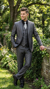 Mens Charcoal Gray Suit With Sheen -  | Shiny Texture Fabric Three Piece Wedding and Party Business - Image 8