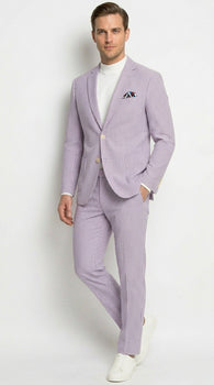 Men’s Lavender Seersucker 2 Piece Suit, Lightweight Summer Blazer and Pants Set for Weddings, Parties, Prom, and summer fabric