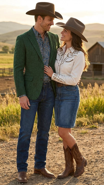 Men’s Green Western Blazer Jacket – Classic Cowboy Style Sport Coat for Wedding, Party and Formal Events