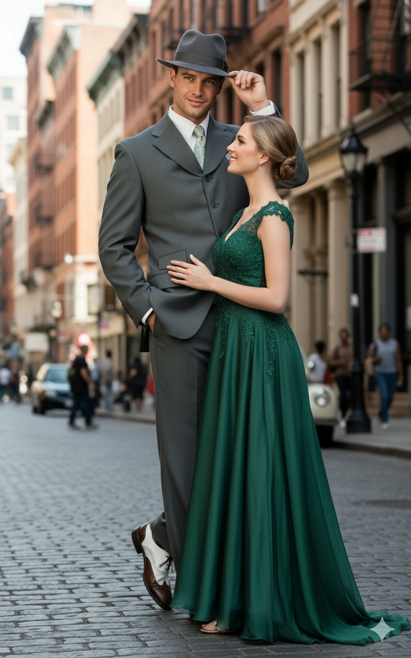 Men’s 1920s Olive Zoot Suit  – 4 Buttons  Gangster Wide Lapel Long Jacket 3-Piece Suit in Olive Color Classic Fit Pleated Pants