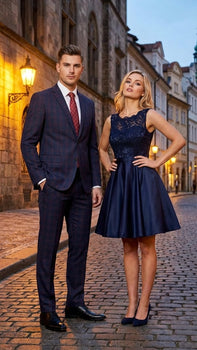 Men’s Navy Blue and Burgundy Checkered Two-Piece Suit Plaid Windowpane – Flat Front Pants or Pleated Wide Leg Pants - 100% Wool
