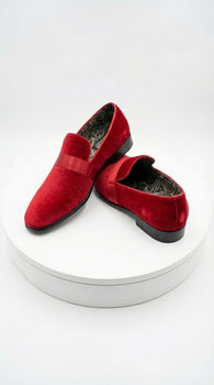 Mens Red Velvet Loafers – Luxury Formal Slip On Dress Shoes Wedding Party Prom Evening Shoes