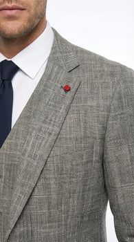 Vitali Brand Men’s Grey Textured Patterned 3 Piece Suit – Modern Fit Checkered Sharkskin with Blazer, Vest & Trousers, Business Wedding