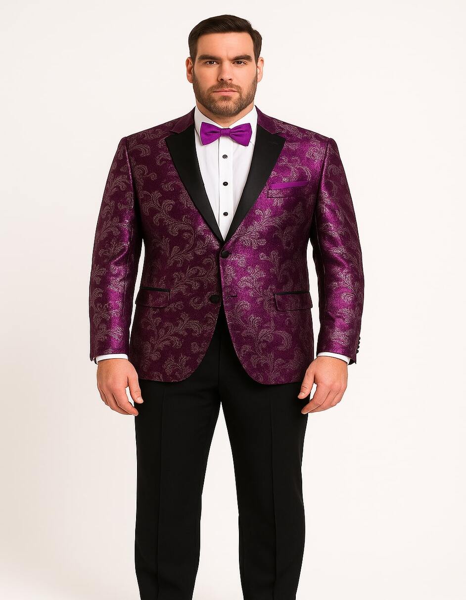 Men's Pinkish ~ Purple Paisley Tuxedo Jacket with Black Satin Lapel – Formal Prom and Wedding Blazer in Meganta Color - Image 5