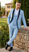 Men’s Light Blue Shiny 3 Piece Suit with Black Shawl Lapel | Formal Wedding Prom Suit - Sateen Sharskin Suit