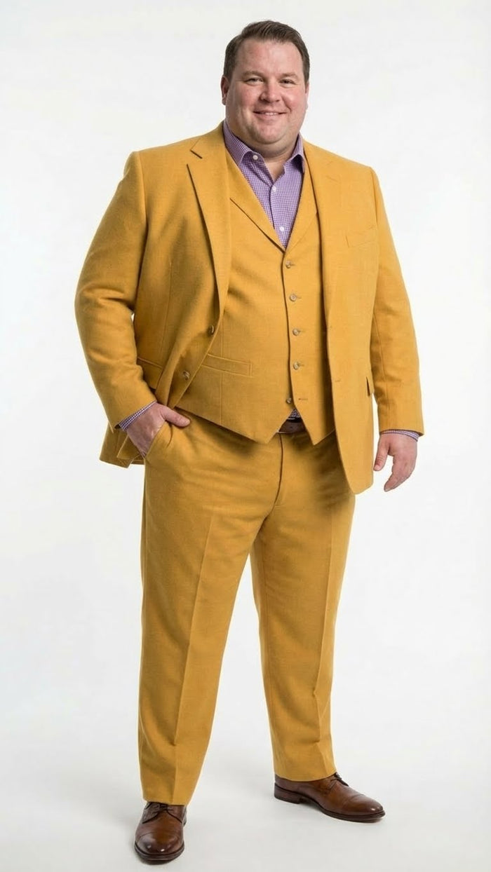 Men’s Mustard Yellow Three Piece Suit | 2 Button Notch Lapel in Gold Color - Church Suit Modern Fit