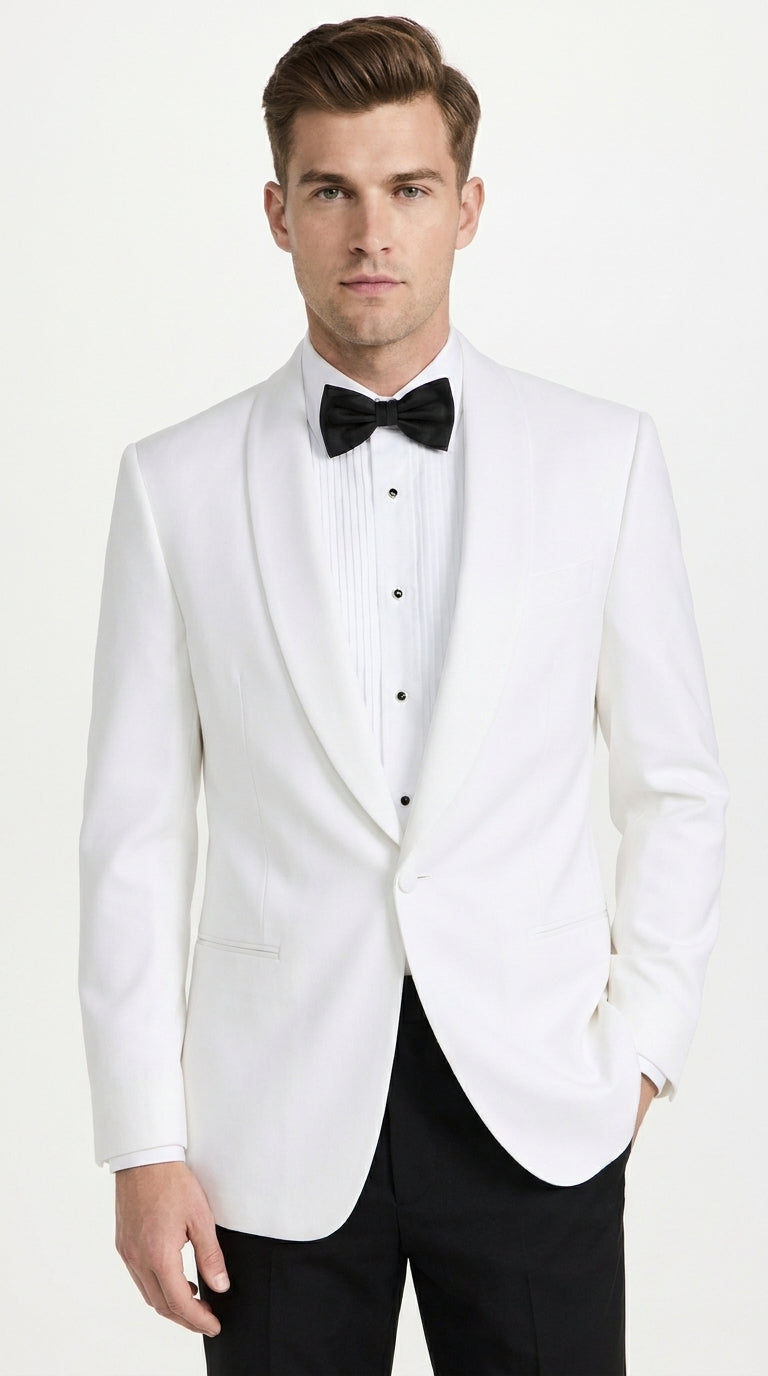 Snow White Dinner Jacket 100% Poly -  Blazer Jacket For Men Online1 Button Shawl Collar