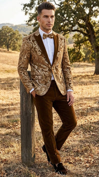 Men’s Brown Tuxedo dinner Jacket Blazer – Jacket for Formal Paisley Pattern Coffee Mocca Color + Bowtie