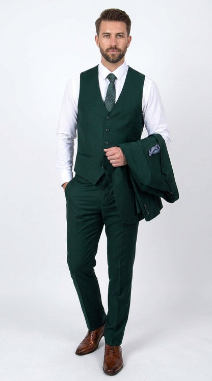 Men’s Stacey Adams Designer Hunter Green 3 Piece Suit – Two Button Vested Classic Wedding, Prom & Formal Suit