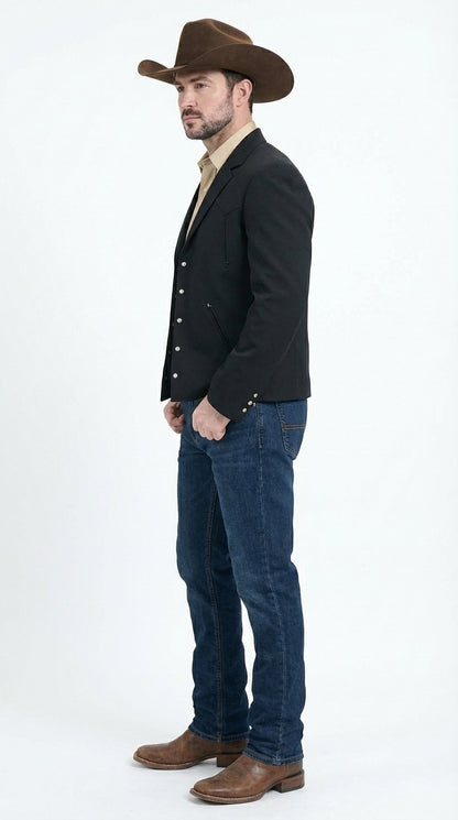 Mens Black Western Blazer Set – Cowboy Style Formal Jacket and Pants Outfit Country Western Suit