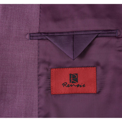 293-16 Men's Slim Fit Notch Lapels Berry Solid Suits - Image 5
