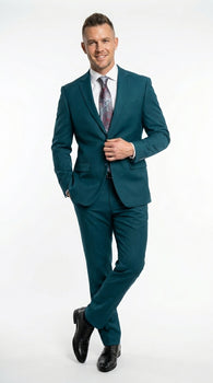 Discounted Sale Clearance Men's Two Buttons Dark Teal 2-piece suit Flat Front Pants