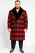 Mens Red and Black Plaid Wool Overcoat with Black Faux Fur Shawl Collar – Double-Breasted Winter Coat - Tartan Designs