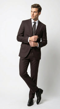Men’s Tiglio Italian Brown Suit with Two Button Blazer and Matching Pants, Formal Business Wedding Suit