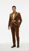 Mens Bronze Shiny Velvet Suit – Designer Party and Wedding Wear Blazer and Pant Set Brown and Gold Tuxedo