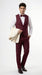 Men’s Cream Ivory and Burgundy 3 Piece Tuxedo Suit, Vested Formal Wedding Prom Dinner Suit in Cream Off White Color