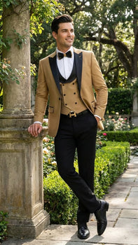 Men's Dark Camel Tan Khaki and Black Great Gatsby Tuxedo Suit – Vintage 1920s Formal Wedding, Party and Event Wear - Image 7