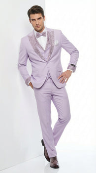 Men’s Lilac Suit with Silver Glitter Sequin Lapel – Lilac and Silver Formal Tuxedo Suit for Prom, Wedding  Lavender Tuxedo