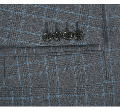 293-5 Men's Two Piece Classic Fit Windowpane Check Dress Suit - Image 5