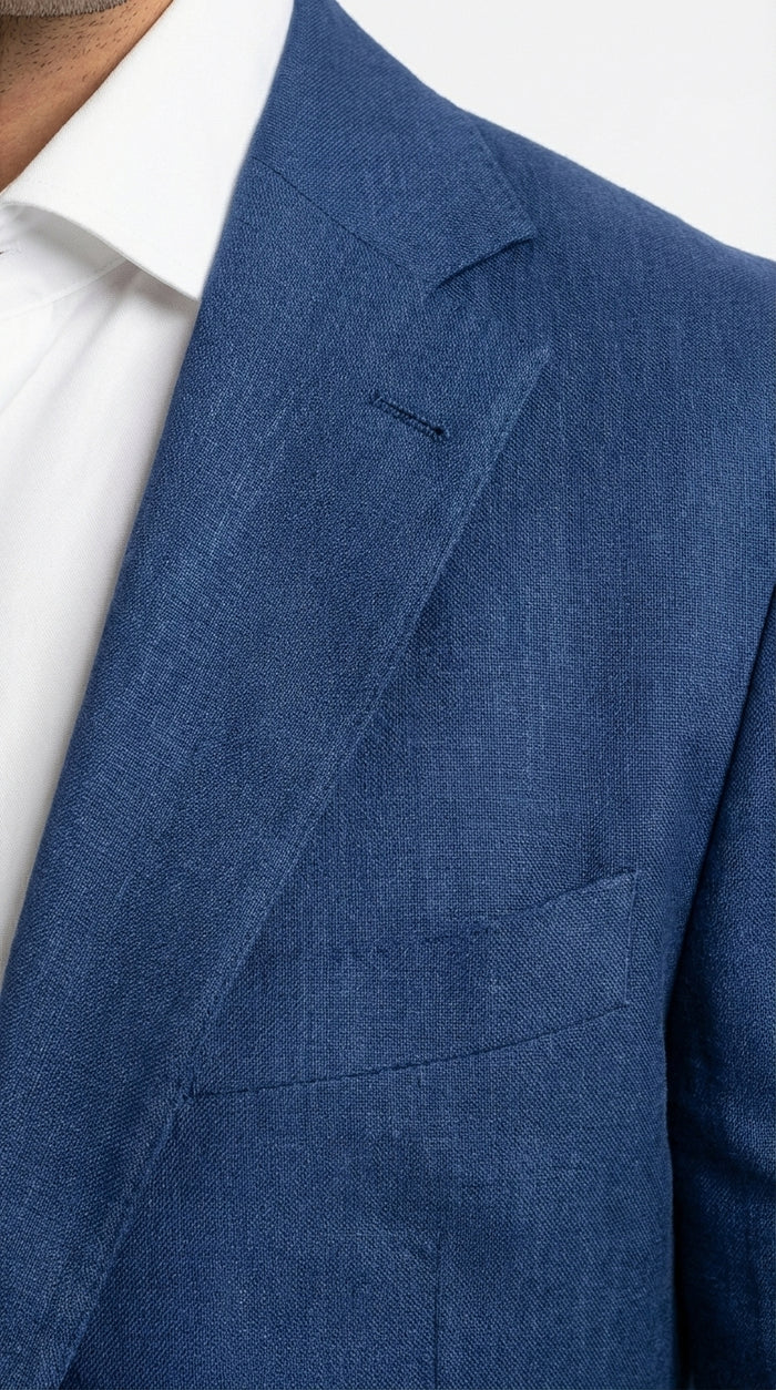Mens Enzo Tovare Denim Blue Linen Summer Suit – Breathable Two Piece Suit for Wedding, Business, Travel Modern Fit