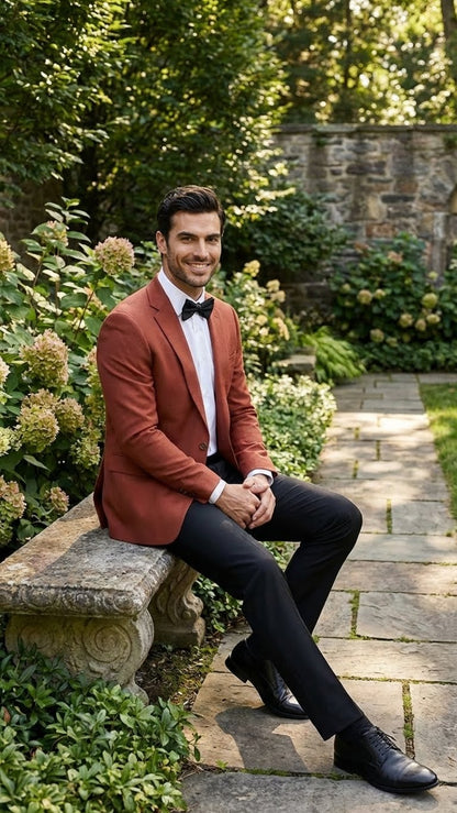 Men’s Brick Copper Rust Color  Blazer – Slim Fit Formal and Party Wear Jacket in Burnt Orange Sport Coat