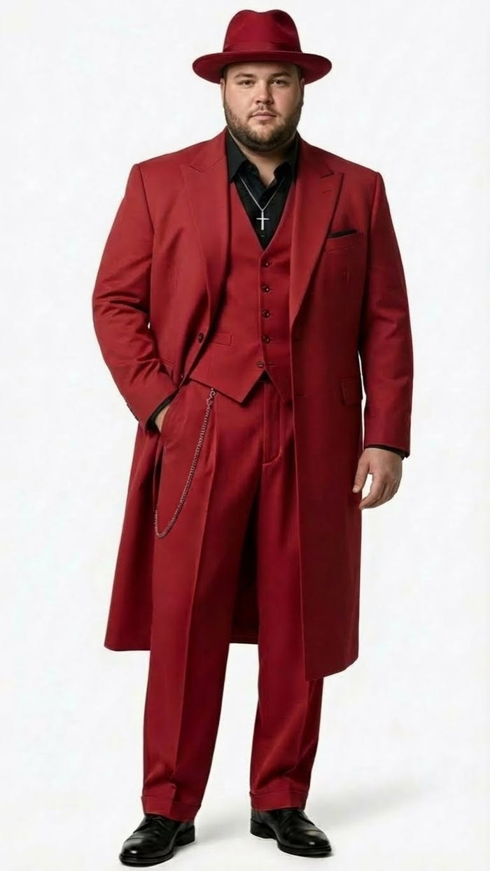 Men’s 1920s Burgundy Zoot Suit – Long Mafia Gangster Three-Piece Vintage Outfit Zuit Pachuco Style
