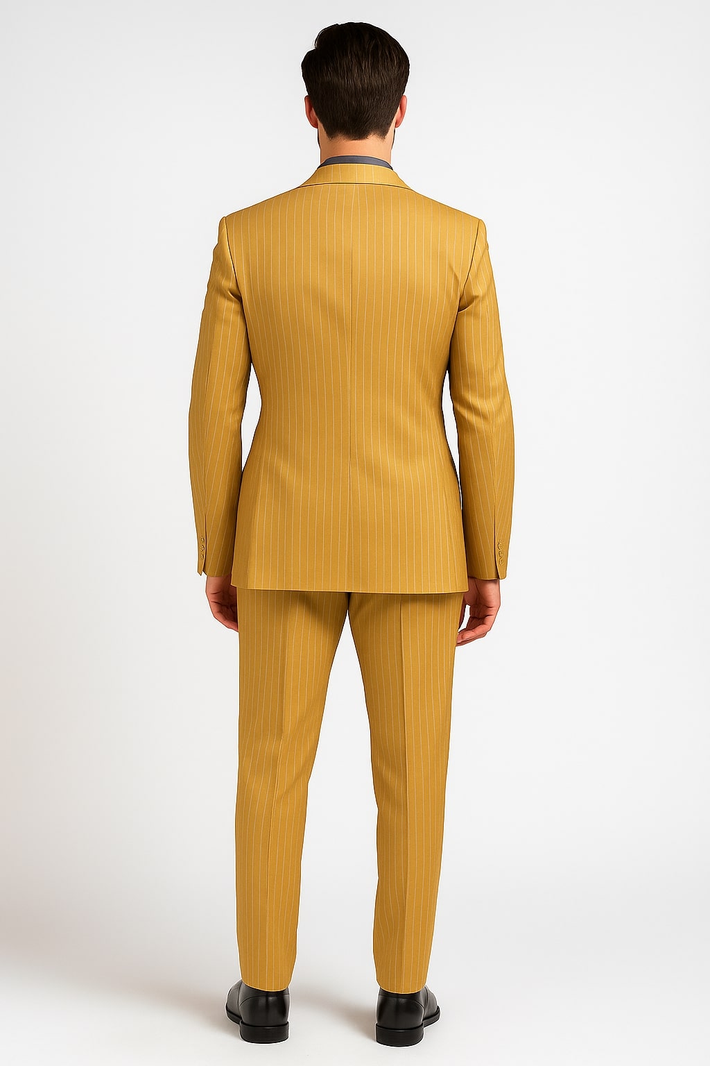 Mens Camel Tan Pinstripe Double-Breasted Suit – Bold 6-Button Modern Vintage Style - Image 5