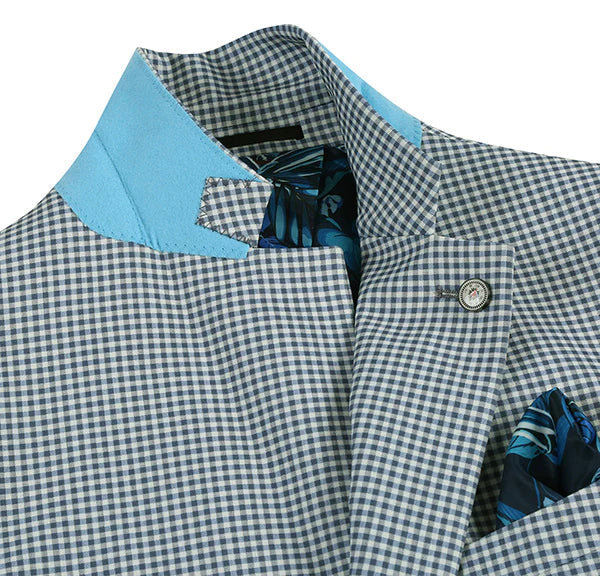 Half Canvas Slim Fit Blazer in Sage Blue Check - Image 5