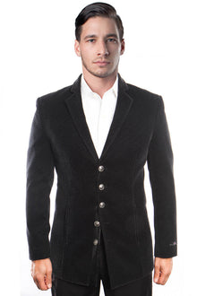 Mens Black Blazer - Men's Five Button Vintage Style Velvet Coat in Black