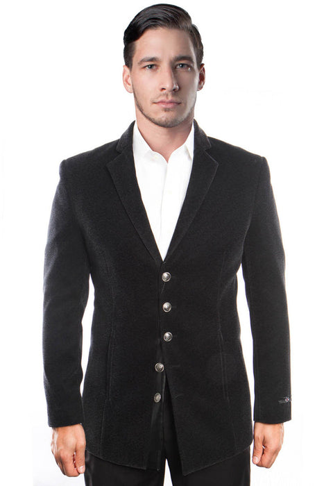 Mens Black Blazer - Men's Five Button Vintage Style Velvet Coat in Black