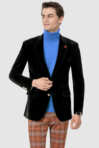 Mens Black Blazer - Mens Two Button Modern Fit Velvet Blazer in Black