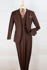 Apollo King Designer Brand Mens Two Button Pleated Pant Classic Fit Vested Suit in Brown
