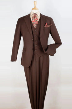 Apollo King Designer Brand Mens Two Button Pleated Pant Classic Fit Vested Suit in Brown