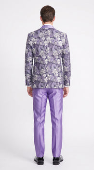 Men’s Lilac Lavender Prom Suit – Floral Shawl Lapel 3 Piece Tuxedo with Matching Vest and Pants